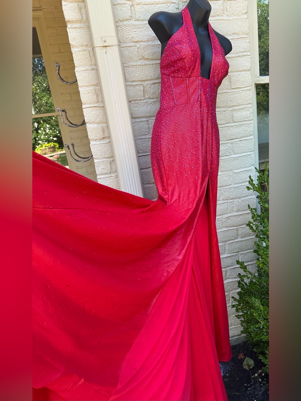 $$$$ NEW JOVANI RED STUNNING SPARKLING CRYSTAL GLASS BEADED GOWN/DRESS NEW!!! - Picture 7 of 13